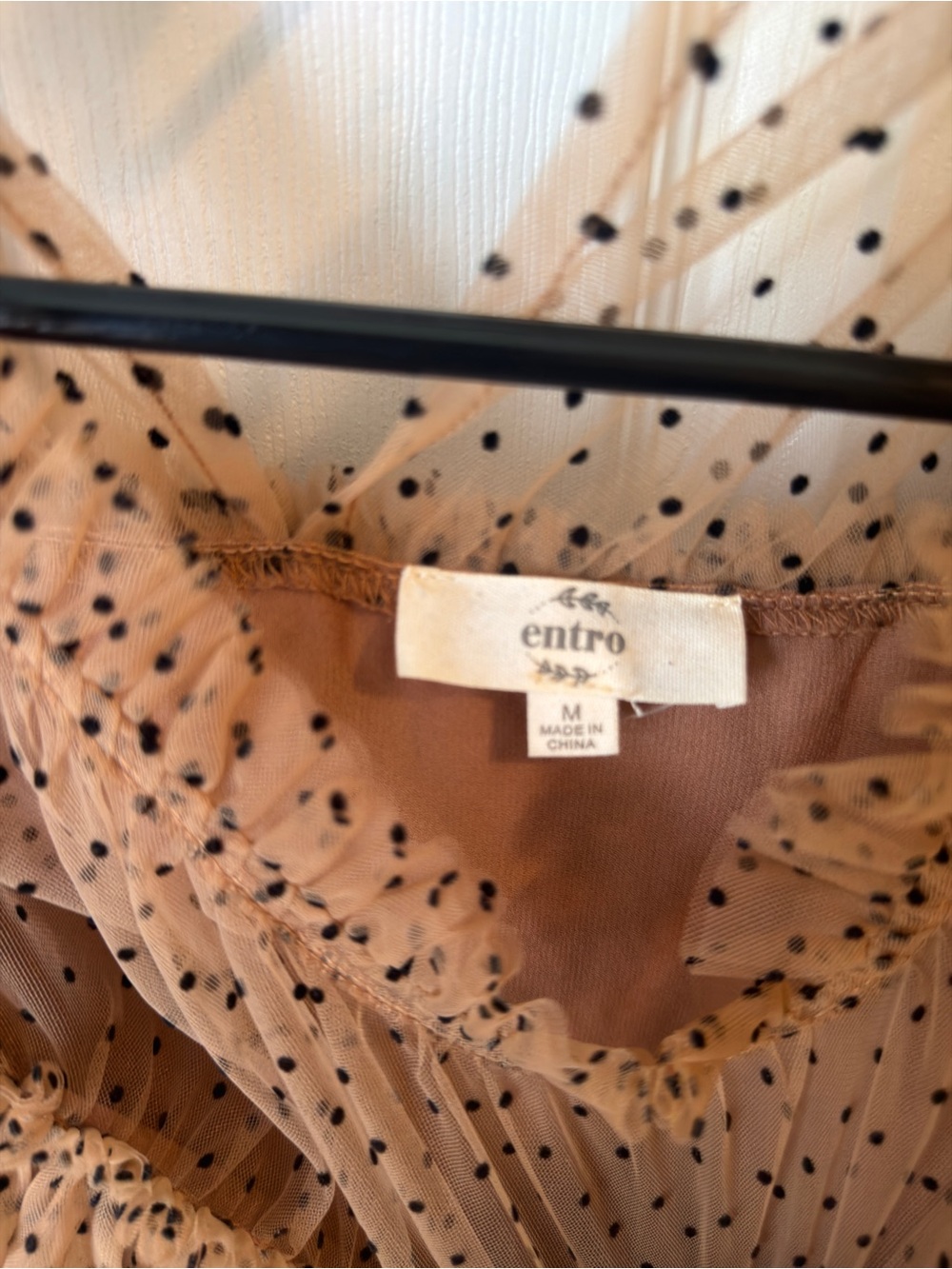 entro Taupe Sheer Polka Dot Ruffle Sleeve Blouse - Picture 2 of 4